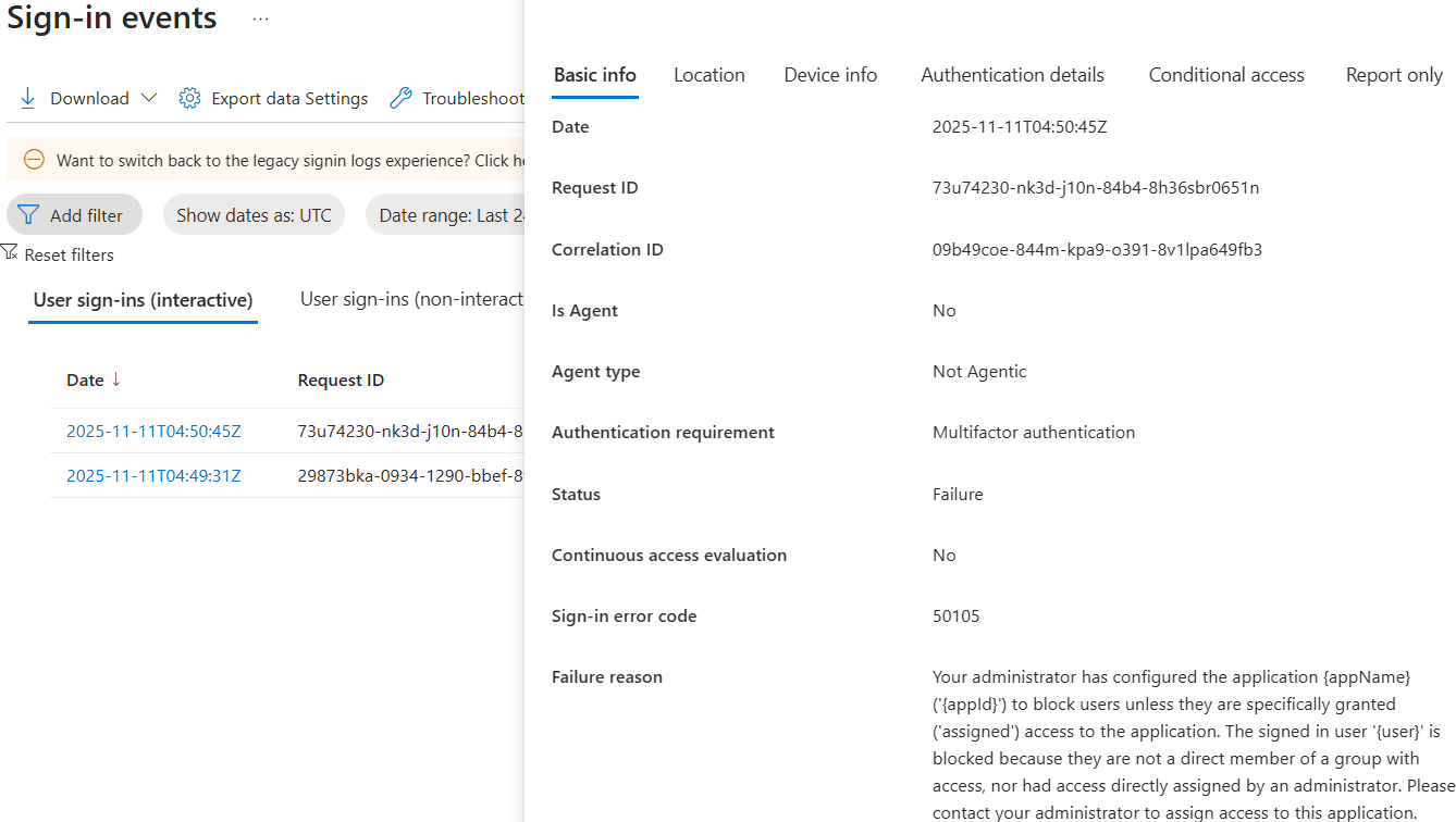 User Assignment Error in Microsoft Entra Application